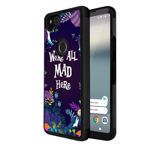 Phone Case Compatible with Google Pixel 2 Alice In Wonderland Background We'Re All Mad Here Luxury Elegant Square Protective Metal Decoration Corner