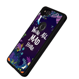 Phone Case Compatible with Google Pixel 2 Alice In Wonderland Background We'Re All Mad Here Luxury Elegant Square Protective Metal Decoration Corner