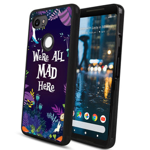 Phone Case Compatible with Google Pixel 2 XL Alice In Wonderland Background We'Re All Mad Here Luxury Elegant Square Protective Metal Decoration Corner