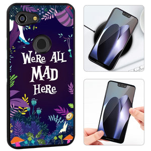 Phone Case Compatible with Google Pixel 3 Lite Alice In Wonderland Background We'Re All Mad Here Luxury Elegant Square Protective Metal Decoration Corner