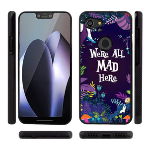 Phone Case Compatible with Google Pixel 3 Lite Alice In Wonderland Background We'Re All Mad Here Luxury Elegant Square Protective Metal Decoration Corner