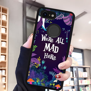 Phone Case Compatible with Google Pixel 3 Xl Alice In Wonderland Background We'Re All Mad Here Luxury Elegant Square Protective Metal Decoration Corner
