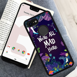 Phone Case Compatible with Google Pixel 3 Xl Alice In Wonderland Background We'Re All Mad Here Luxury Elegant Square Protective Metal Decoration Corner