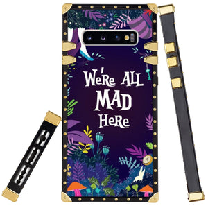 Phone Case Compatible with Samsung Galaxy S10+ Alice In Wonderland Background We'Re All Mad Here Luxury Elegant Square Protective Metal Decoration Corner