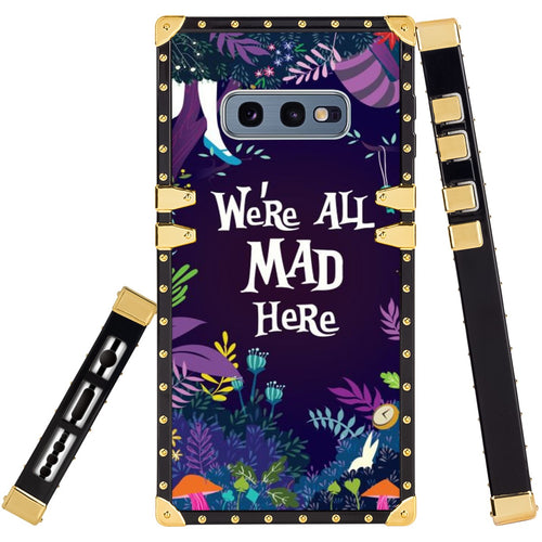 Phone Case Compatible with Samsung Galaxy S10e Alice In Wonderland Background We'Re All Mad Here Luxury Elegant Square Protective Metal Decoration Corner