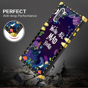 Phone Case Compatible with Samsung Galaxy Note 10 Alice In Wonderland Background We'Re All Mad Here Luxury Elegant Square Protective Metal Decoration Corner