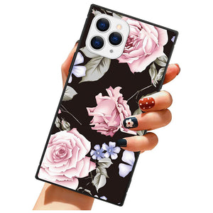 Compatible with iPhone 14 13 12 11 Pro Max X XR XS Max SE2020 7 8 Plus Anti-Drop Phone Case  Pink and Purple Flowers TPU Bumper Full Body Protection Cover