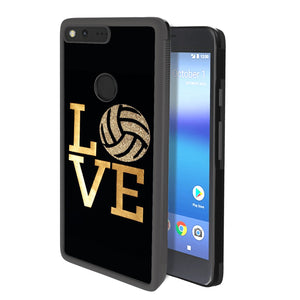 Phone Case Compatible with Google Pixel Love Volleyball Luxury Elegant Square Protective Metal Decoration Corner