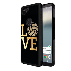 Phone Case Compatible with Google Pixel 2 Love Volleyball Luxury Elegant Square Protective Metal Decoration Corner