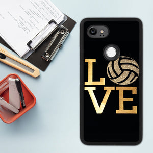 Phone Case Compatible with Google Pixel 2 XL Love Volleyball Luxury Elegant Square Protective Metal Decoration Corner