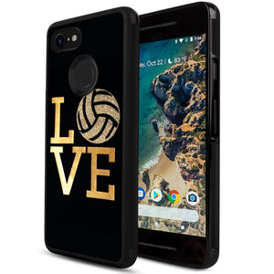 Phone Case Compatible with Google Pixel 3 Love Volleyball Luxury Elegant Square Protective Metal Decoration Corner