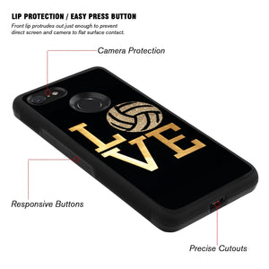 Phone Case Compatible with Google Pixel 3 Xl Love Volleyball Luxury Elegant Square Protective Metal Decoration Corner