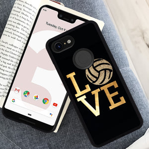Phone Case Compatible with Google Pixel 3 Xl Love Volleyball Luxury Elegant Square Protective Metal Decoration Corner