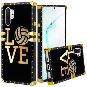 Phone Case Compatible with Samsung Galaxy Note 10 Plus, Samsung Galaxy Note 10 Plus 5G Love Volleyball Luxury Elegant Square Protective Metal Decoration Corner