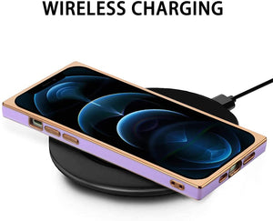iPhone 13 Pro Max Case Cute Square Case Rose Gold Plating - Purple
