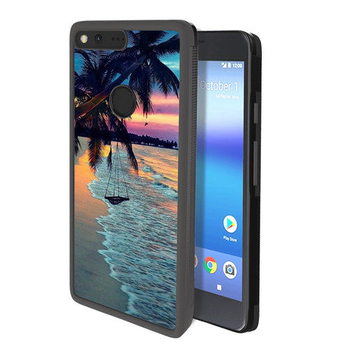 Phone Case Compatible with Google Pixel Tropical Beach Luxury Elegant Square Protective Metal Decoration Corner