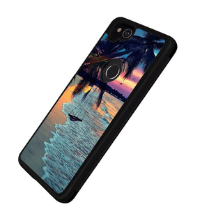 Phone Case Compatible with Google Pixel 2 Tropical Beach Luxury Elegant Square Protective Metal Decoration Corner