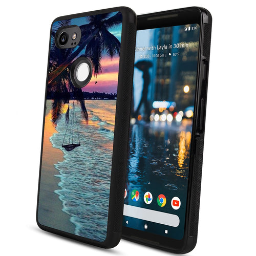 Phone Case Compatible with Google Pixel 2 XL Tropical Beach Luxury Elegant Square Protective Metal Decoration Corner