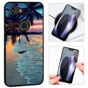 Phone Case Compatible with Google Pixel 3 Lite Tropical Beach Luxury Elegant Square Protective Metal Decoration Corner