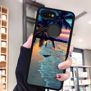 Phone Case Compatible with Google Pixel 3 Xl Tropical Beach Luxury Elegant Square Protective Metal Decoration Corner