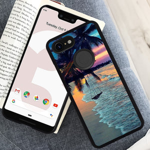 Phone Case Compatible with Google Pixel 3 Xl Tropical Beach Luxury Elegant Square Protective Metal Decoration Corner