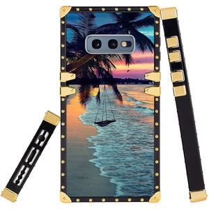 Phone Case Compatible with Samsung Galaxy S10e Tropical Beach Luxury Elegant Square Protective Metal Decoration Corner