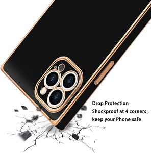 iPhone 13 Pro Max Case Cute Square Case Gold Plating Reinforced - Black