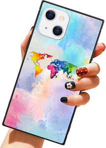 iPhone 14 13 12 11 Pro Max X XR XS Max Square Mobile Phone Case with Colorful Cloud World TPU Edge Full Body Protection Reinforced Corners Case