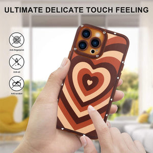 iPhone 13 Pro Max Case with Heart Design for Women Girls - Brown