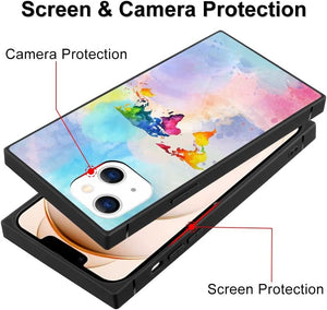 iPhone 14 13 12 11 Pro Max X XR XS Max Square Mobile Phone Case with Colorful Cloud World TPU Edge Full Body Protection Reinforced Corners Case