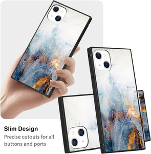 iPhone 14 13 12 11 Pro Max X XR XS Max Square Mobile Phone Case with Marble TPU Edge Full Body Protection Reinforced Corners Case