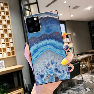 iPhone 14 13 12 11 Pro Max X XR XS Max Square Mobile Phone Case with Blue Marble TPU Edge Full Body Protection Reinforced Corners Case