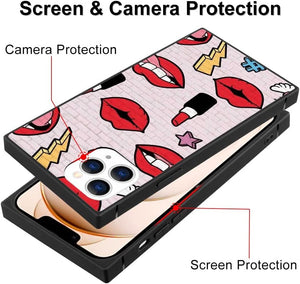 iPhone 14 13 12 11 Pro Max X XR XS Max Square Mobile Phone Case with Lips TPU Edge Full Body Protection Reinforced Corners Case