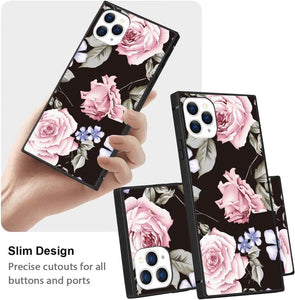 Compatible with iPhone 14 13 12 11 Pro Max X XR XS Max SE2020 7 8 Plus Anti-Drop Phone Case  Pink and Purple Flowers TPU Bumper Full Body Protection Cover