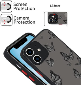iPhone 12 Pro Black Butterfly Case for Women Girls with Screen Protector Protective Translucent Matte Soft TPU Bumper Cute Animal Print Pattern Design Back Clear Phone Cover for iPhone 12 Pro 6.1"