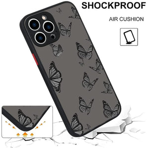iPhone 12 Pro Max Black Butterfly Case for Women Girls with Screen Protector Protective Translucent Matte Soft TPU Bumper Cute Animal Print Design Hard PC Back Clear Phone Cover-Black 6.7"