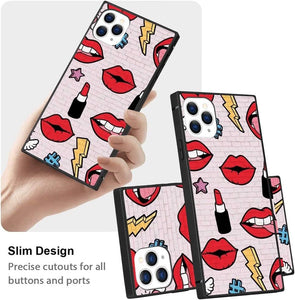 iPhone 14 13 12 11 Pro Max X XR XS Max Square Mobile Phone Case with Lips TPU Edge Full Body Protection Reinforced Corners Case