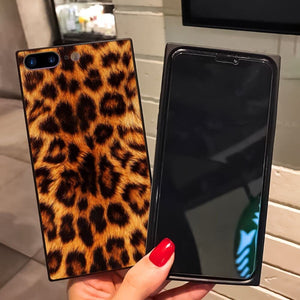 iPhone 14 13 12 11 Pro Max X XR XS Max Square Mobile Phone Case with Leopard TPU Edge Full Body Protection Reinforced Corners Case