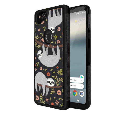 Phone Case Compatible with Google Pixel 2 Cartoon Sloth Luxury Elegant Square Protective Metal Decoration Corner