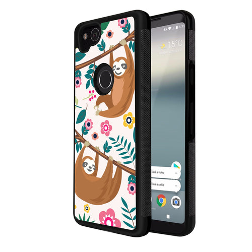 Phone Case Compatible with Google Pixel 2 Floral Sloth Luxury Elegant Square Protective Metal Decoration Corner