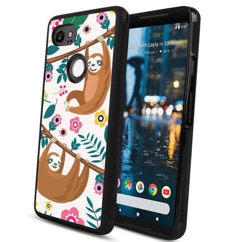 Phone Case Compatible with Google Pixel 2 XL Floral Sloth Luxury Elegant Square Protective Metal Decoration Corner