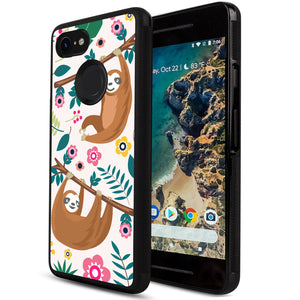 Phone Case Compatible with Google Pixel 3 Floral Sloth Luxury Elegant Square Protective Metal Decoration Corner