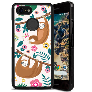 Phone Case Compatible with Google Pixel 3 Floral Sloth Luxury Elegant Square Protective Metal Decoration Corner