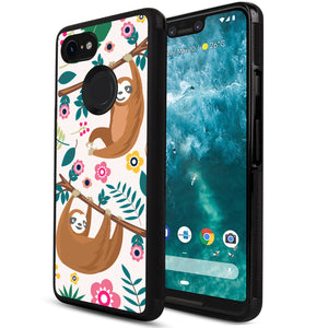 Phone Case Compatible with Google Pixel 3 Xl Floral Sloth Luxury Elegant Square Protective Metal Decoration Corner