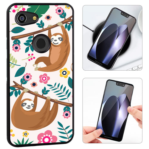 Phone Case Compatible with Google Pixel 3 Lite Floral Sloth Luxury Elegant Square Protective Metal Decoration Corner