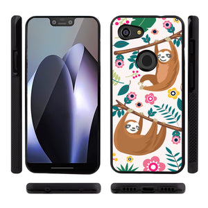 Phone Case Compatible with Google Pixel 3 Lite Floral Sloth Luxury Elegant Square Protective Metal Decoration Corner