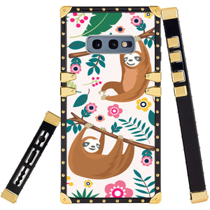 Phone Case Compatible with Samsung Galaxy S10e Floral Sloth Luxury Elegant Square Protective Metal Decoration Corner