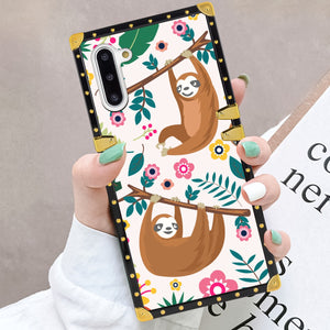 Phone Case Compatible with Samsung Galaxy Note 10 Floral Sloth Luxury Elegant Square Protective Metal Decoration Corner