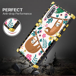 Phone Case Compatible with Samsung Galaxy Note 10 Floral Sloth Luxury Elegant Square Protective Metal Decoration Corner