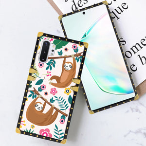 Phone Case Compatible with Samsung Galaxy Note 10 Plus, Samsung Galaxy Note 10 Plus 5G Floral Sloth Luxury Elegant Square Protective Metal Decoration Corner